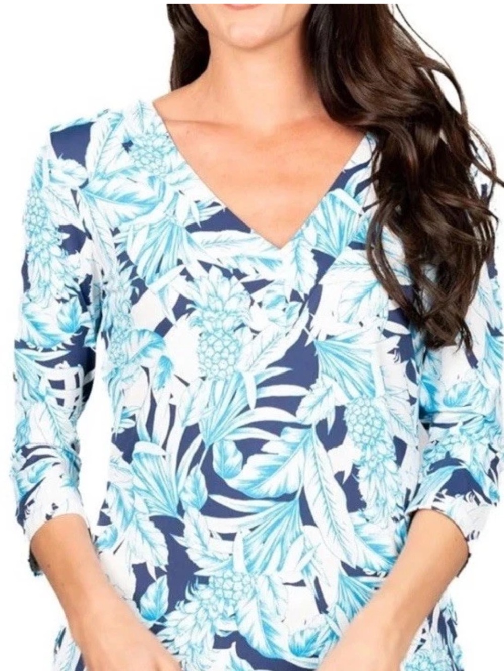 🆕 Banana Boat UPF 50 Swim Dress Long Sleeve Blue White Floral Tropical Size M